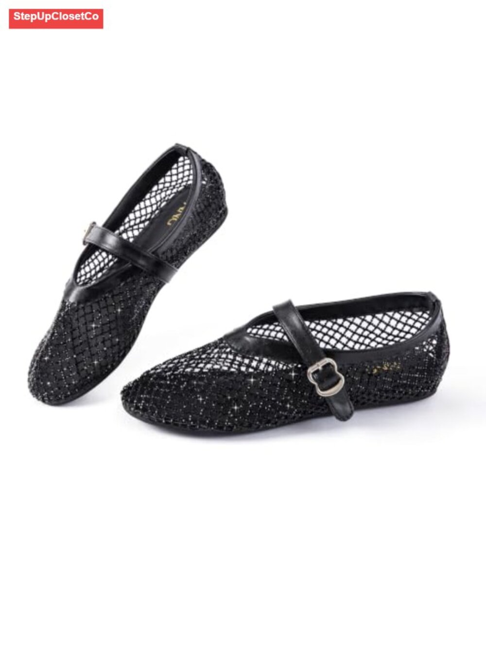 Rhinestone Mesh Mary Jane Flats Summer Ballet Shoes Adjustable Strap